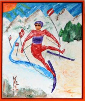 Nr.26 | Ad van Beersum | Skiër | Acryl | 60 x 50 | met houten lijst